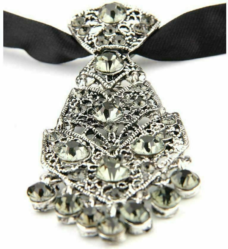 Stunning unisex silver plated celebrity crystal neck tie design event party wear