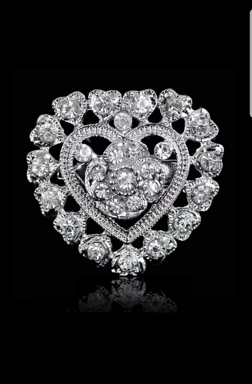 Heart brooch silver plated christmas new year stunning diamonte pin broach rrr