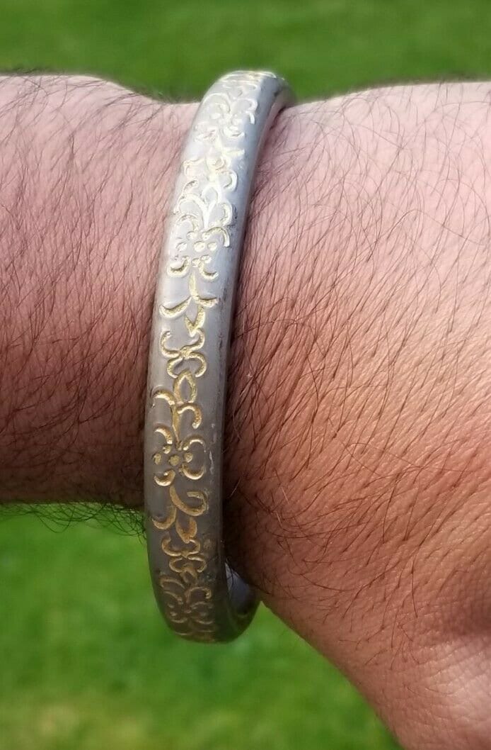 Sikh kara sarbloh floral engraved bangle singh kaur khalsa pure iron kada v12