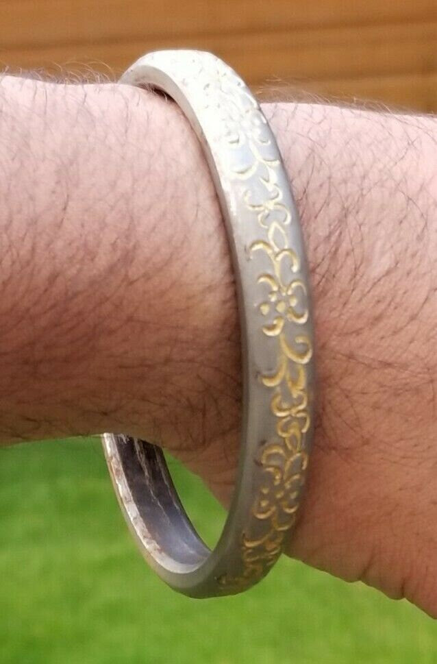 Sikh kara sarbloh floral engraved bangle singh kaur khalsa pure iron kada v12