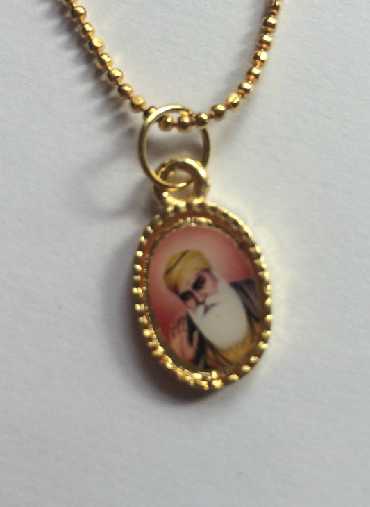 Sikh double sided guru nanak ji baba deep singh gold tone pendant ball chain p3