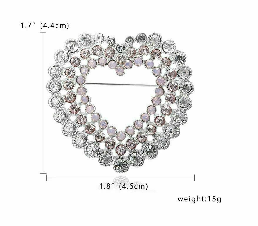 Stunning vintage look silver plated celebrity love heart brooch broach pin f6