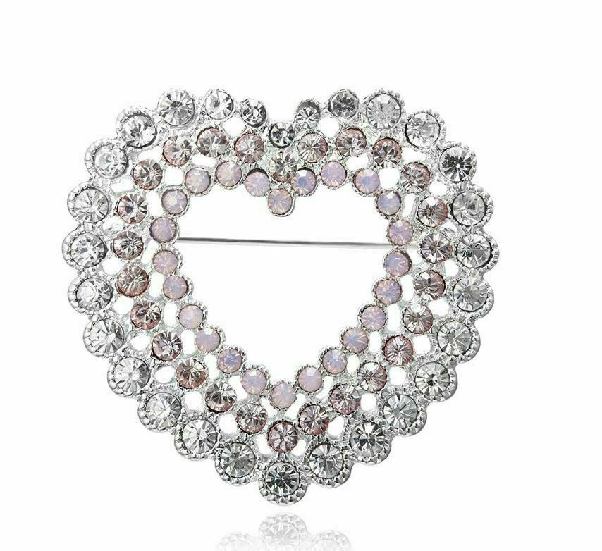 Stunning vintage look silver plated celebrity love heart brooch broach pin f6