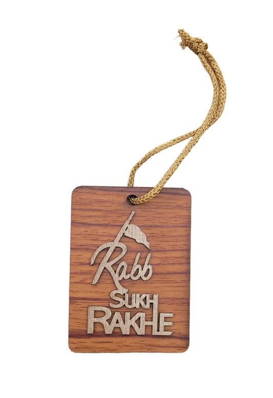 Punjabi sikh wooden rabb sukh rakhe nishan sahib pendant car mirror hanger kkb