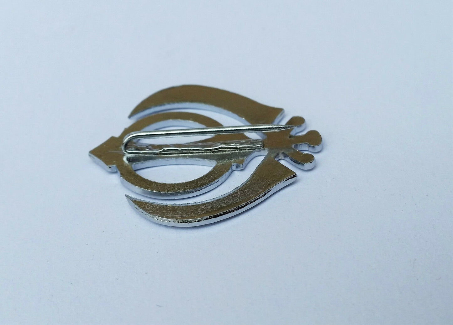 Stunning chrome plated steel sikh khanda brooch pin for singh turban patka pp