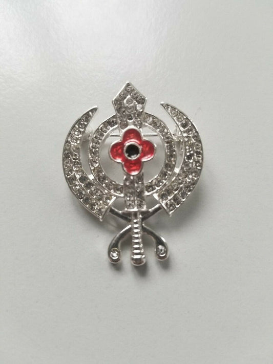 Stunning singh kaur silv plated sikh war remembrance day poppy khanda brooch pin