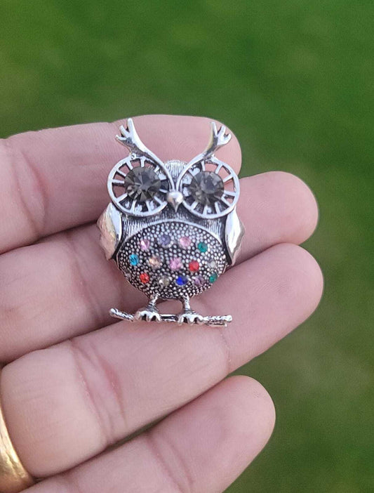 Owl brooch gold silver plated broach stunning diamonte celebrity queen pin u15