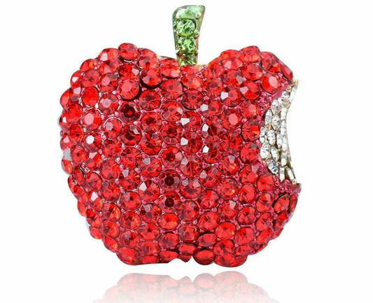 Stunning vintage look gold plated red apple designer brooch broach pin b49