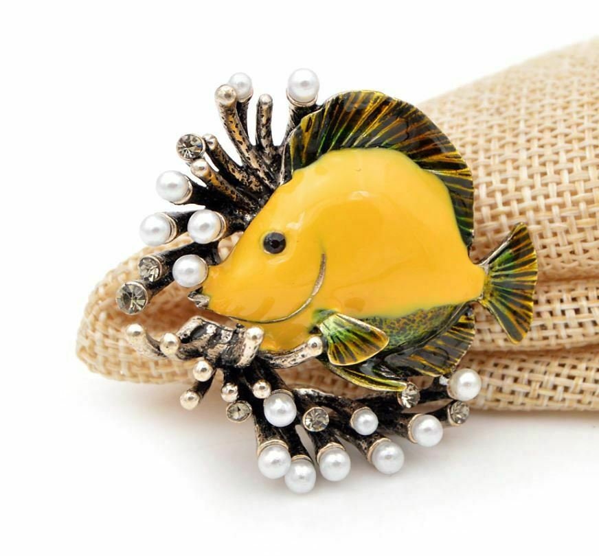 Fish celebrity brooch stunning vintage look gold plated retro broach pin f11 new