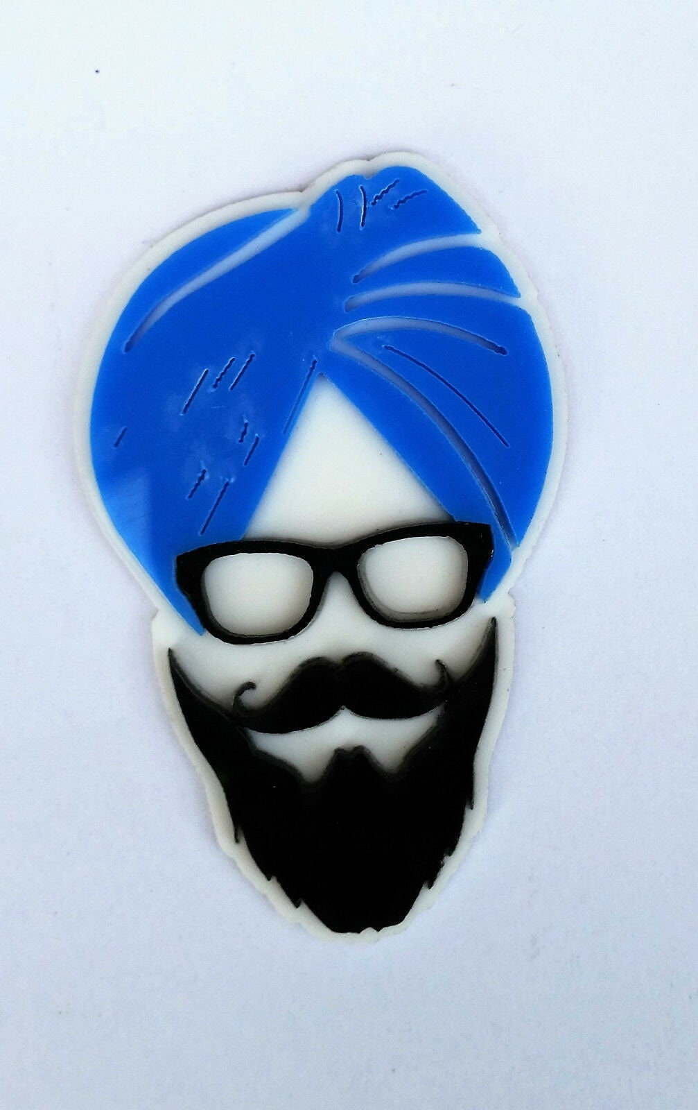 Sikh punjabi sardarji blue turban singh khalsa acrylic adhesive back sticker