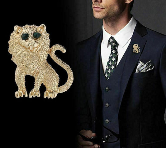 Stunning vintage look gold plated retro lion celebrity brooch broach pin f3