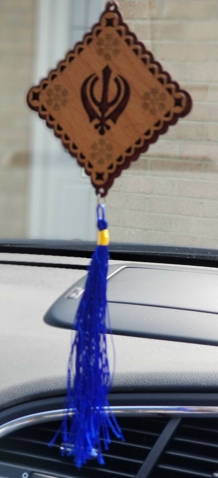 Punjabi sikh wooden khanda stunning pendant evil protection car hanger blue qq