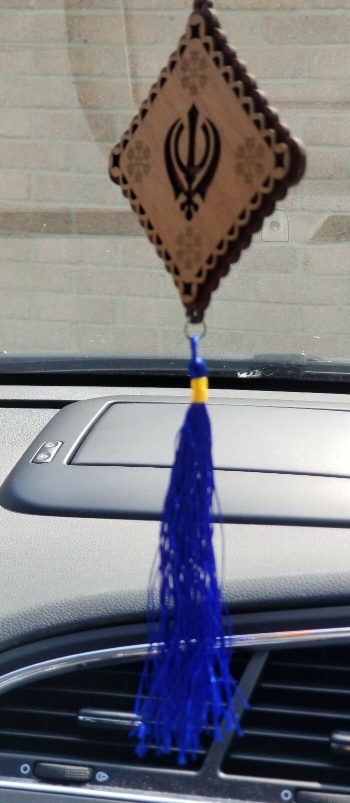 Punjabi sikh wooden khanda stunning pendant evil protection car hanger blue qq