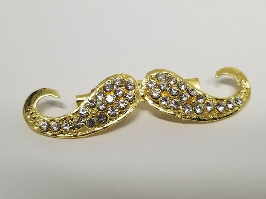 Stunning diamonte gold plated hindu sikh punjabi moustache brooch broach pin