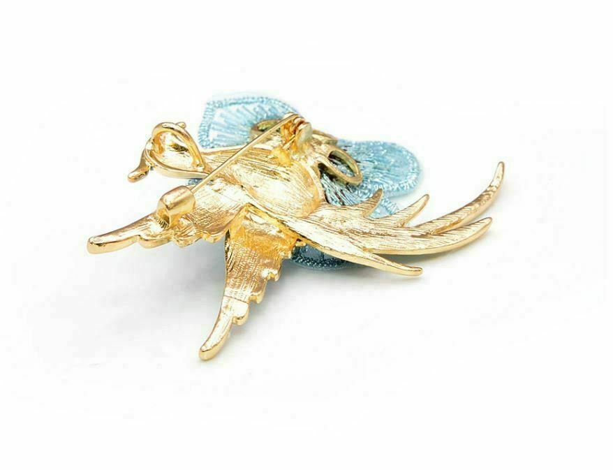 Vintage look gold plated blue peacock brooch suit coat broach collar pin b480i