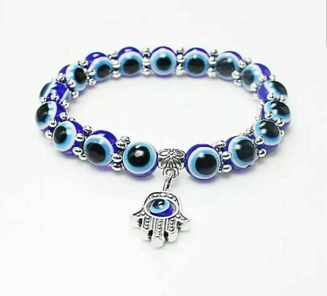 Authentic turkey glass bead evil eye protection hamsa hand fatima palm bracelet