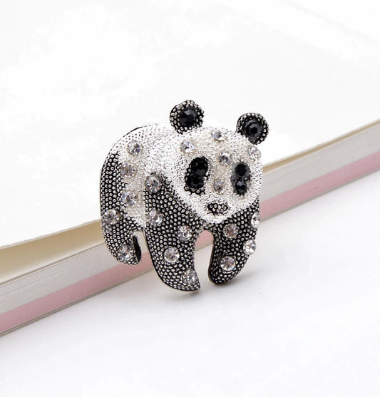 Stunning panda vintage look silver plated retro celebrity brooch broach pin gg11