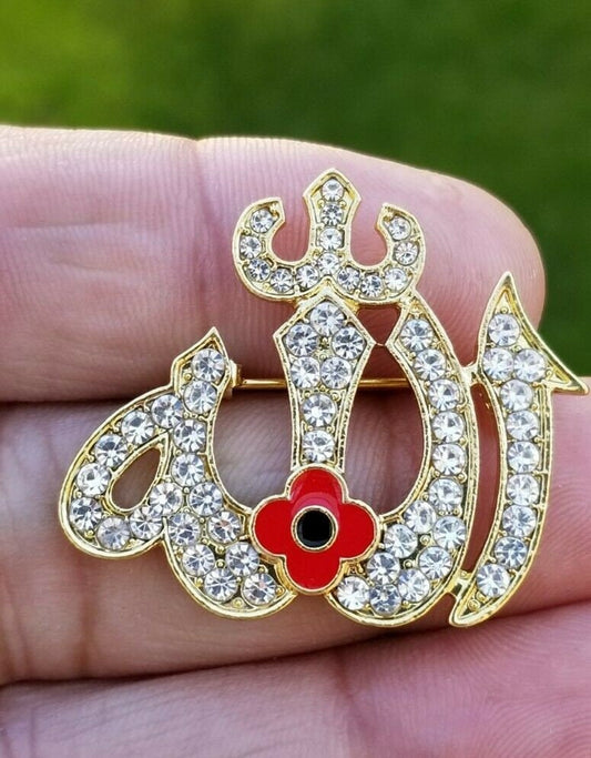 Islamic allahpoppy gold silver plated muslim soldiers british india brooch pin