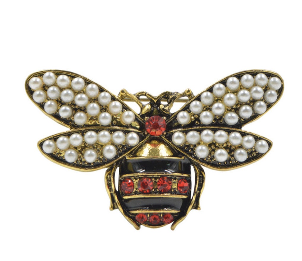 Honey bee brooch gold silver plated stunning diamonte celebrity queen pin u14