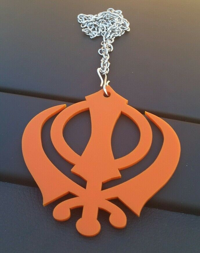 Orange acrylic small khanda punjabi sikh pendant car rear mirror hanging chain