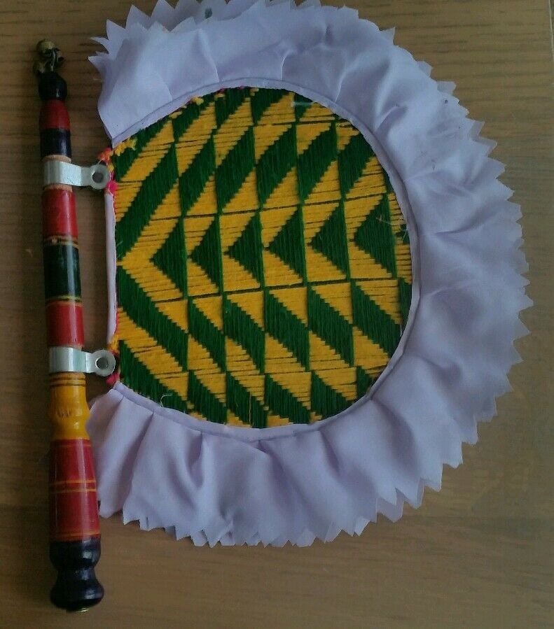 Authentic punjabi traditional pakhi handmade carved wooden paintwork woven fan i
