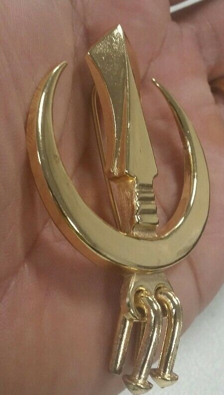 Stunning gold plated sikh large chand tora brooch steel pin singh turban patka