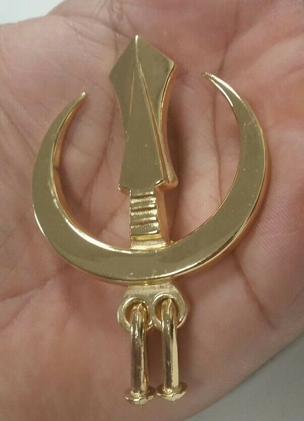 Stunning gold plated sikh large chand tora brooch steel pin singh turban patka