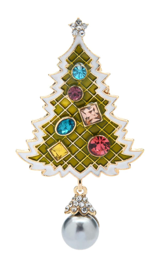 Christmas tree brooch vintage look gold plated broach celebrity queen pin i18