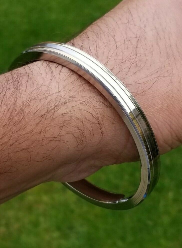 Sikh kara stainless steel brass lines smooth flat kada singh kaur bangle gift v6