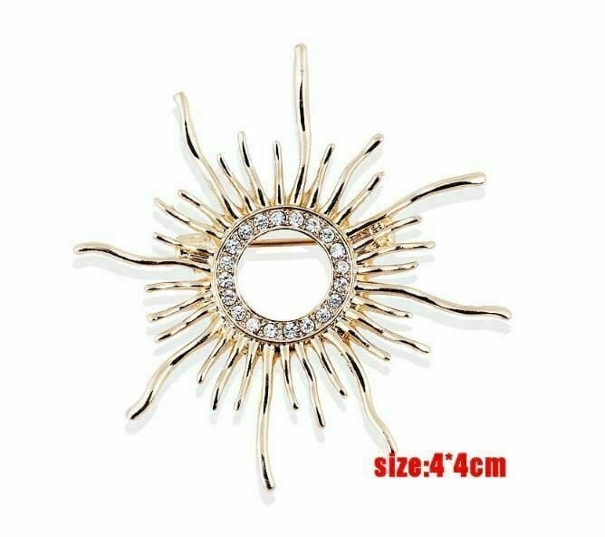 Stunning vintage look gold plated sun shaped brooch suit coat broach pin collar