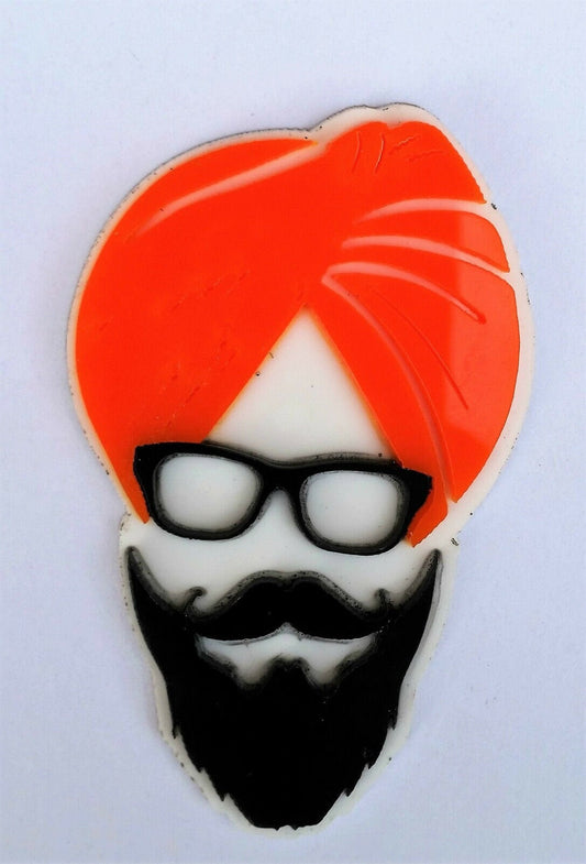 Sikh punjabi sardarji orange turban singh khalsa acrylic adhesive back sticker