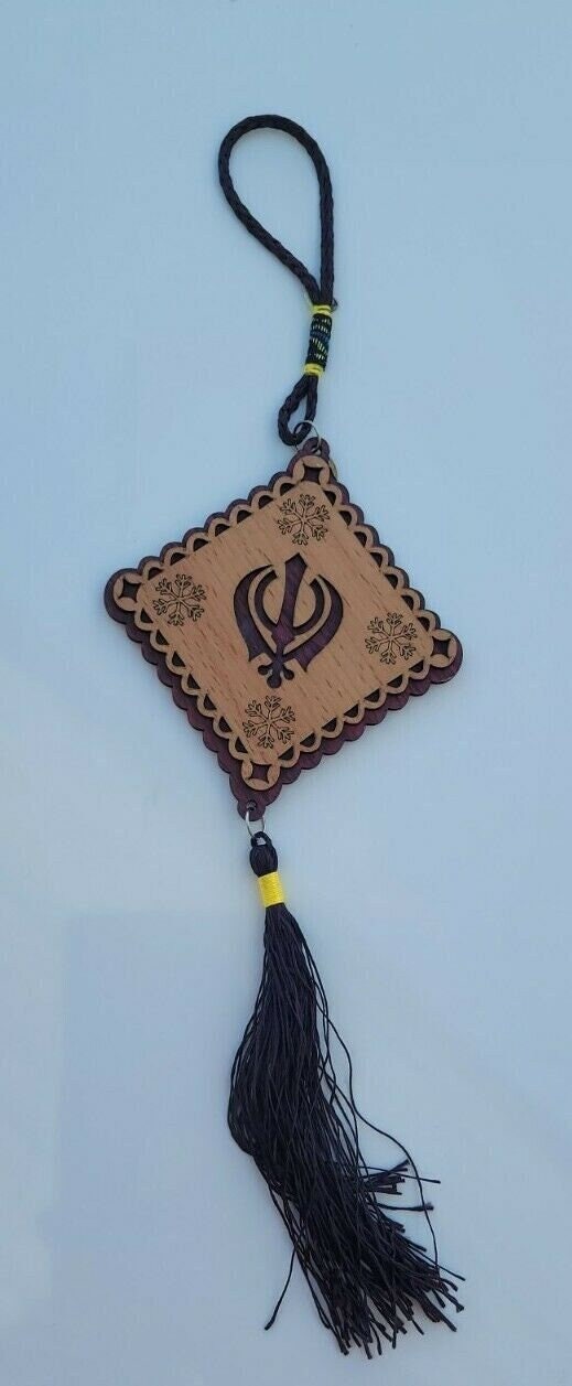 Punjabi sikh wooden khanda stunning pendant evil protection car hanger brown qq