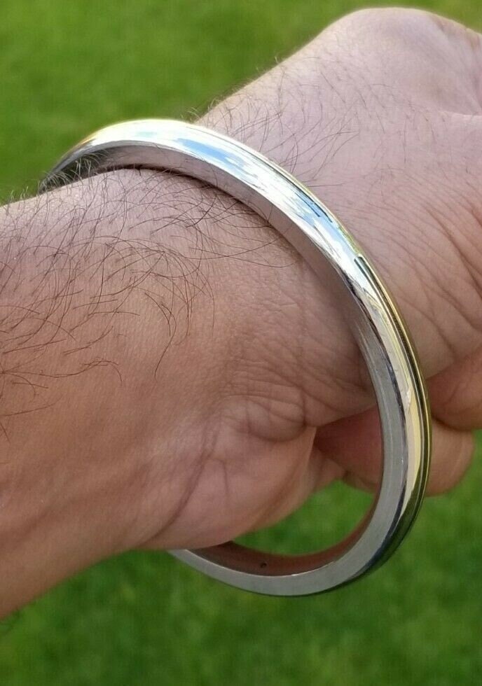 Sikh kara stainless steel round smooth brass lines kada singh kaur bangle v18