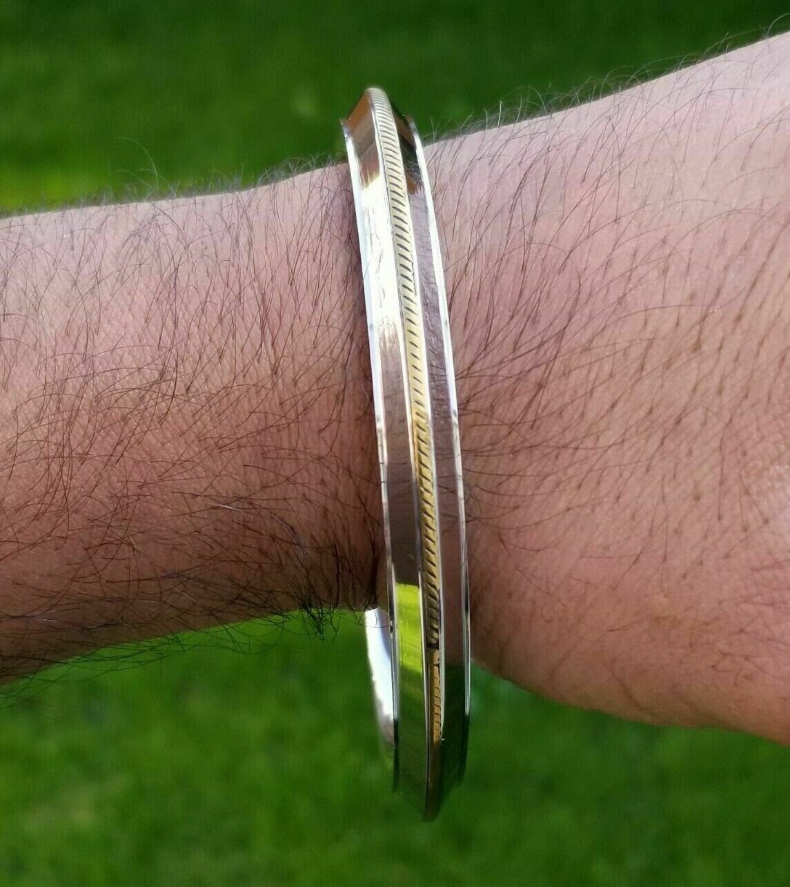 Stainless steel ridged golden edge sikh singh kaur khalsa kara kada bracelet l5