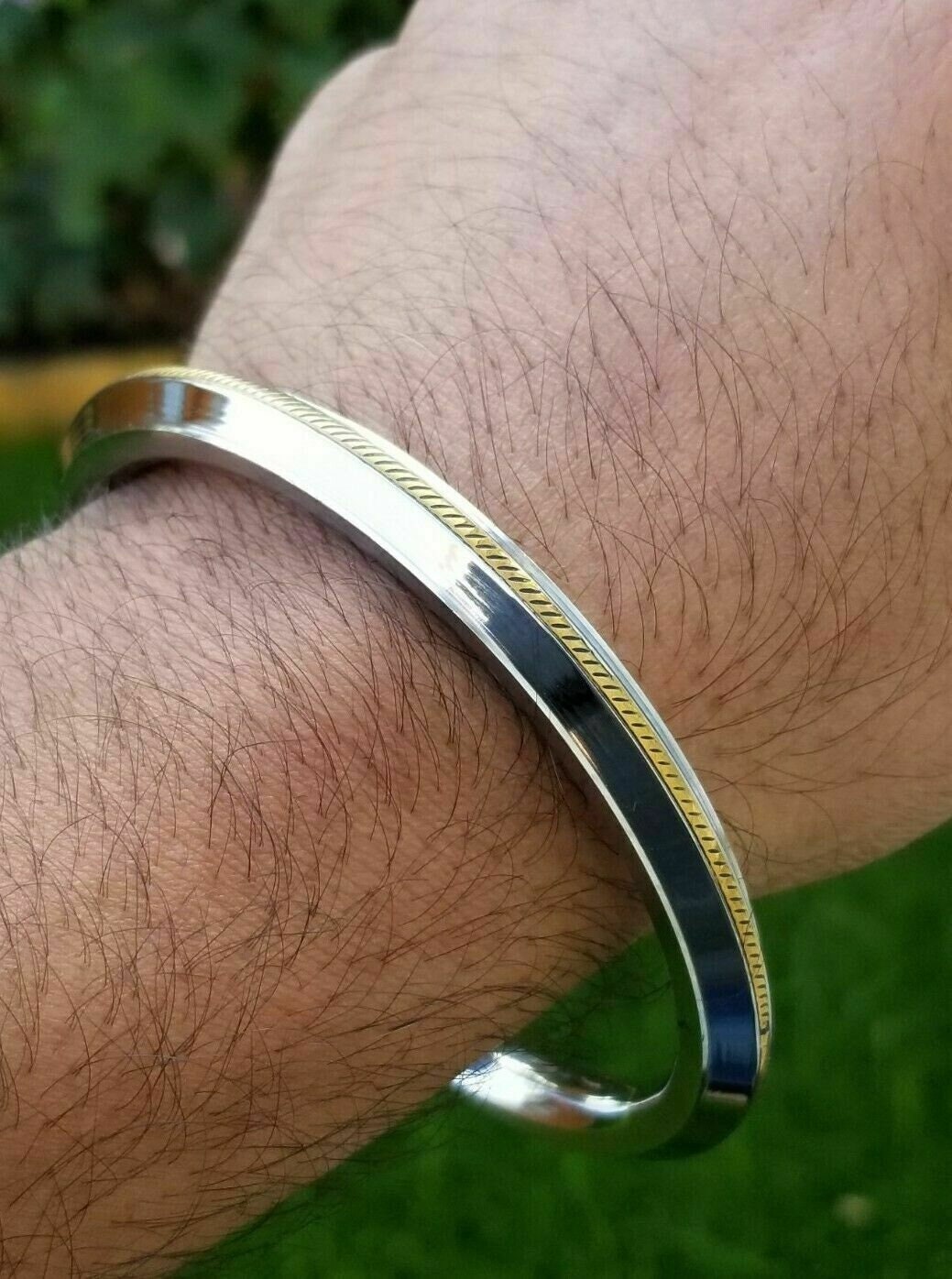 Stainless steel ridged golden edge sikh singh kaur khalsa kara kada bracelet l5