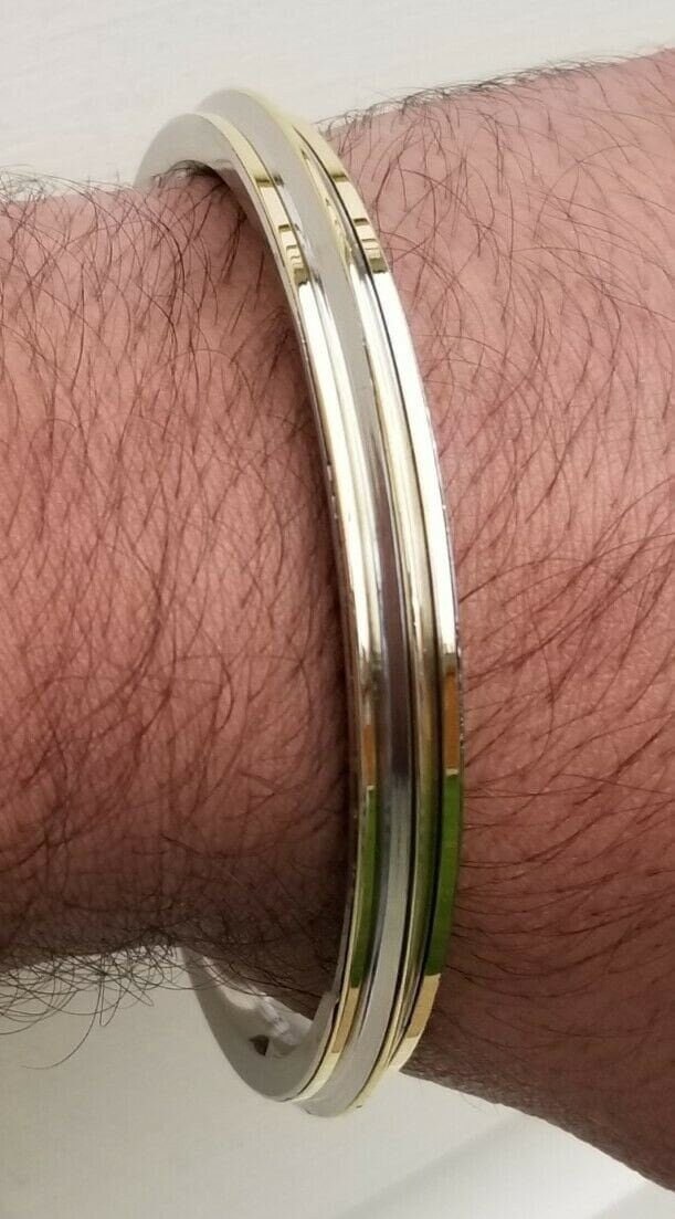 Sikh stainless steel kara smooth 3 brass lines collar kada singh kaur bangle b13