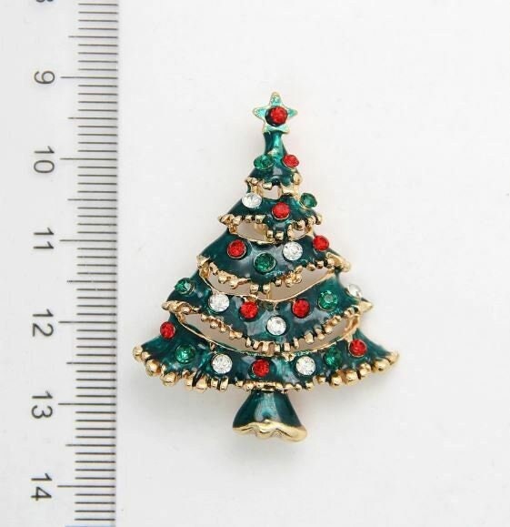 Stunning diamonte gold plated vintage look christmas tree brooch cake pin b4
