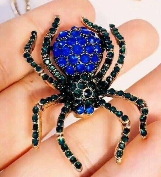 Vintage look gold plated blue spider brooch suit coat broach pin collar z24