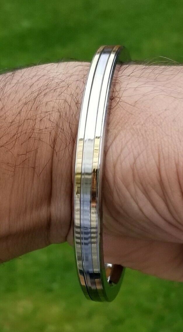 Sikh kara stainless steel brass lines smooth flat kada singh kaur bangle gift v6