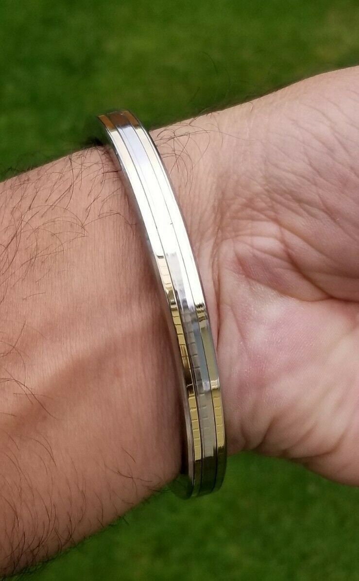 Sikh kara stainless steel brass lines smooth flat kada singh kaur bangle gift v6