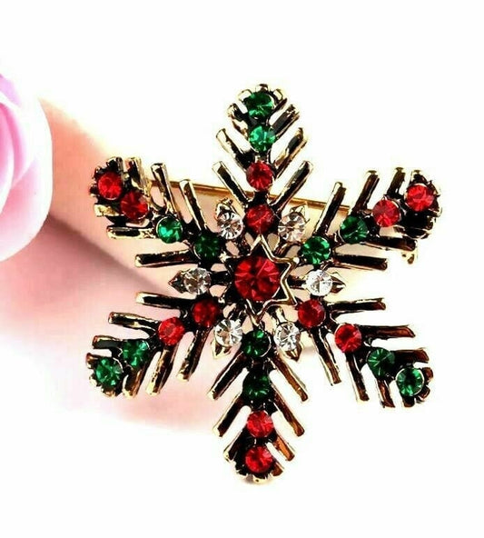 Elegant vintage look gold plated christmas snow flake brooch cake pin b48r