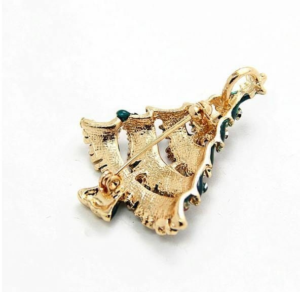 Stunning diamonte gold plated vintage look christmas tree brooch cake pin b4