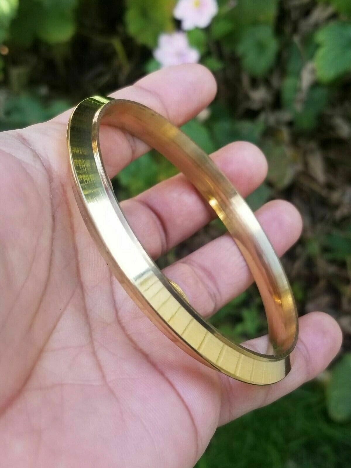 Brass Kara One Edge Gold Look Sikh Singh Bangle Kaur Khalsa kada bracelet L4 New