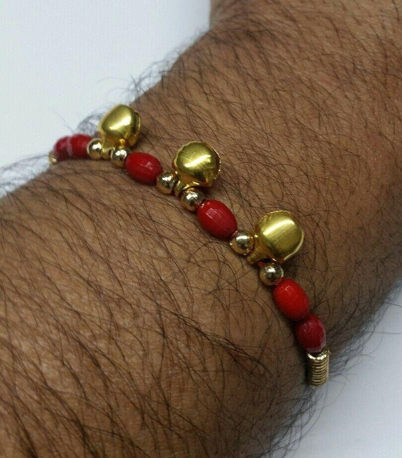 Talisman evil eye protection hindu red thread 3 dangling bells lucky bracelet e5