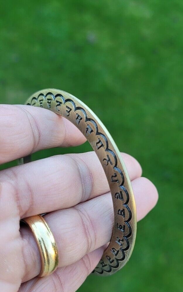 Sant bhindranwale kara gurmukhi kada antique gold plated sikh singh bangle e21