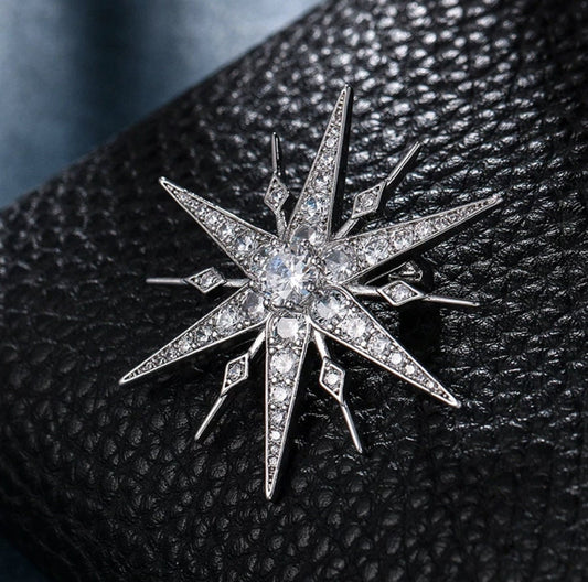 Starburst celebrity brooch pin stunning vintage look silver plated broach jjj35