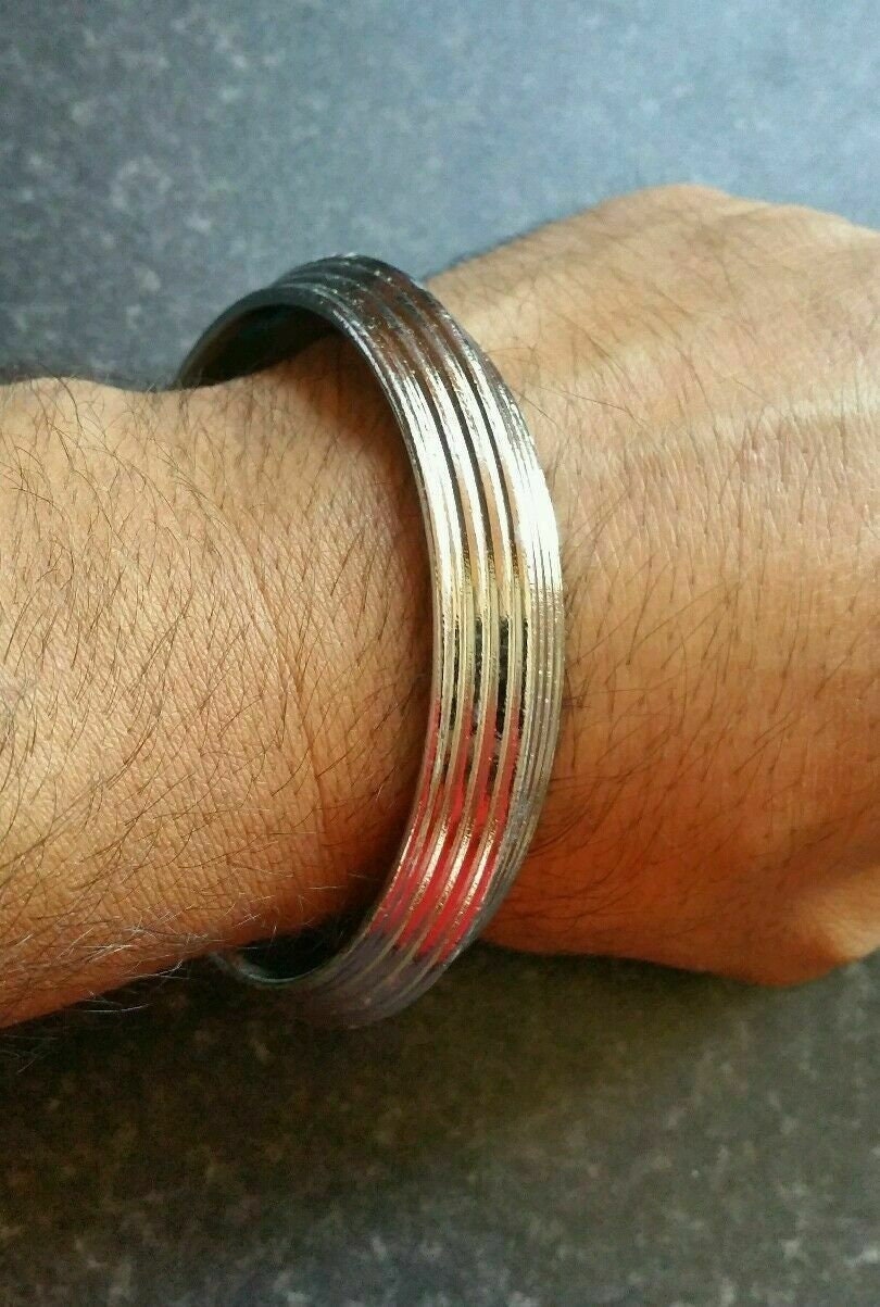 Authentic sarbloh pure steel iron sikh singh khalsa kara 7 line kada bracelet m5