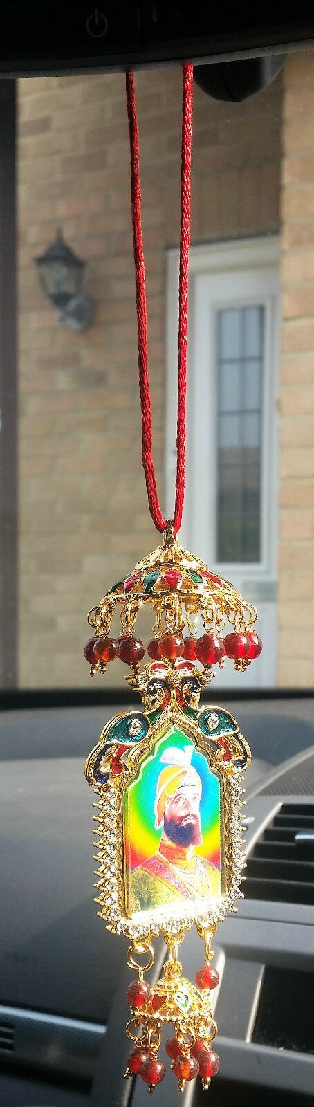 Gold plated punjabi sikh guru nanak guru gobind singh pendant chabba car hanging