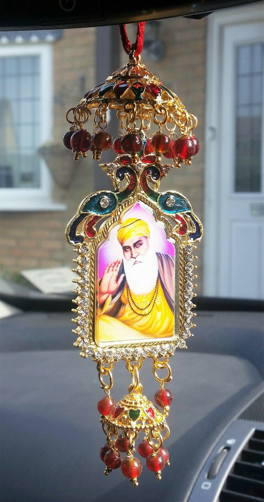 Gold plated punjabi sikh guru nanak guru gobind singh pendant chabba car hanging