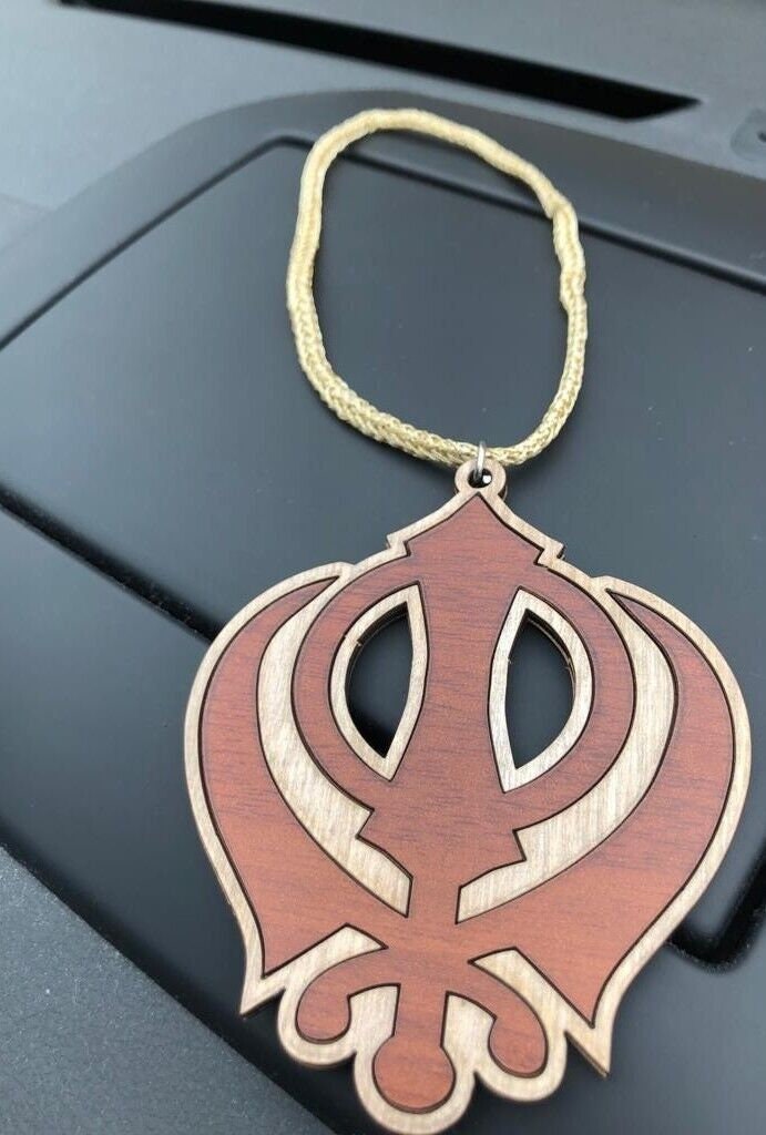 Wooden khanda car hanger punjabi sikh kaur stunning evil protection pendant ccc9